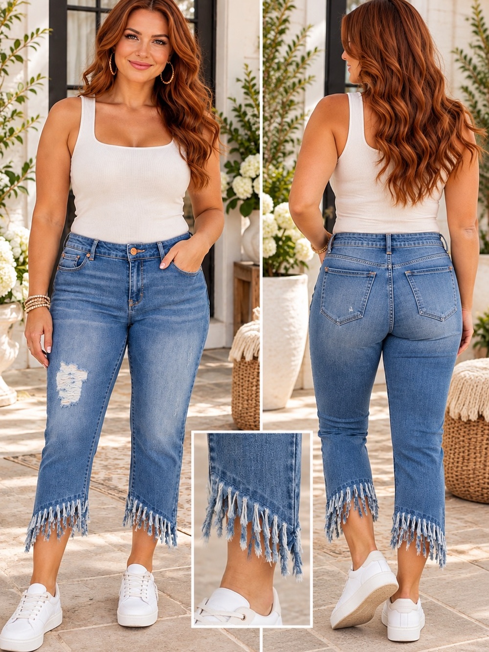 NWT Cato Medium Blue Fringed Hem Cropped Jeans Size 12 Petite
